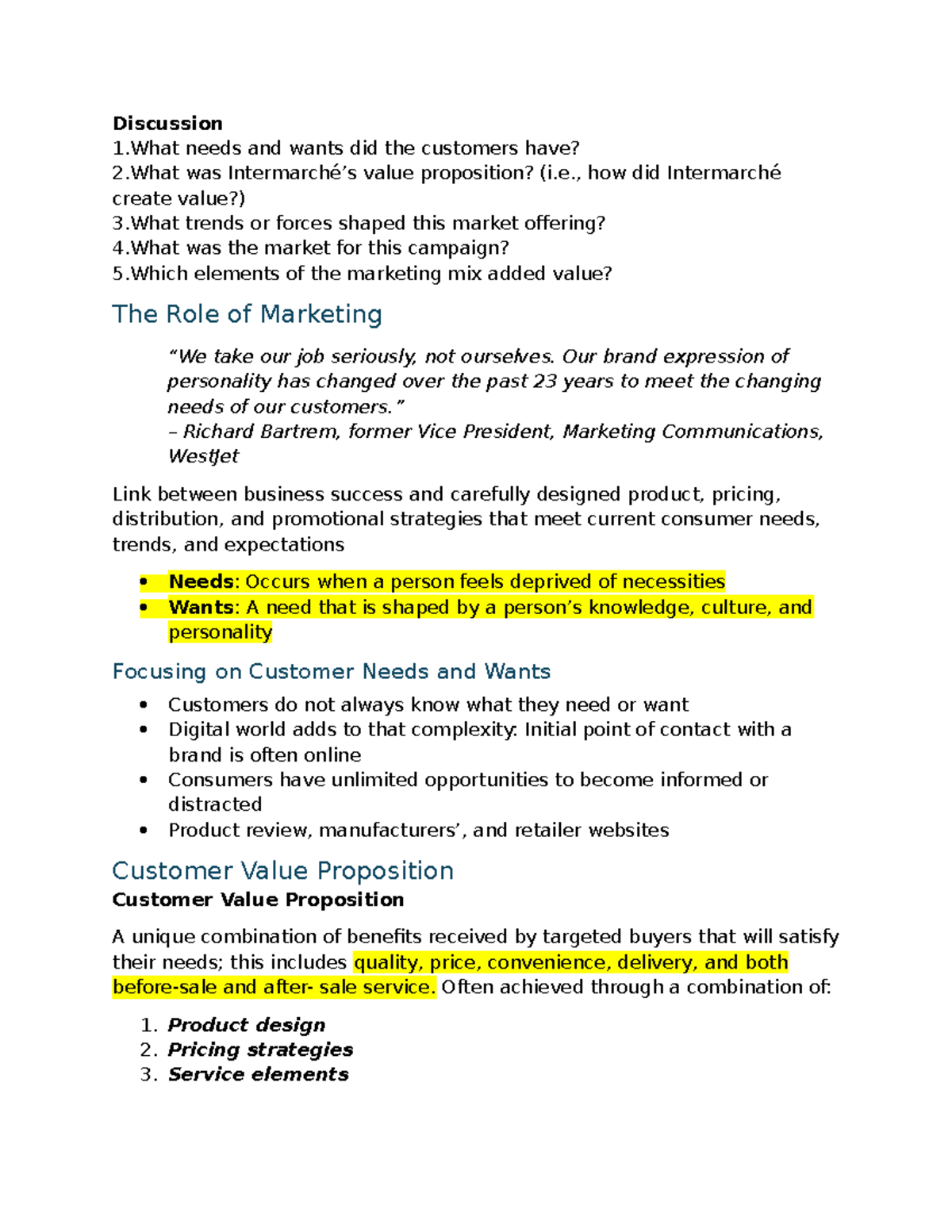 Marketing Lecture 1 Notes: Understanding Customer Needs & Value ...