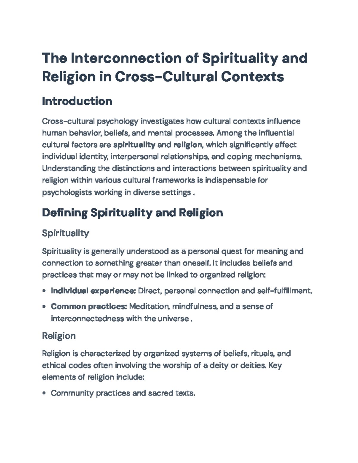 The Interconnection of Spirituality & Religion in Cross-Cultural ...