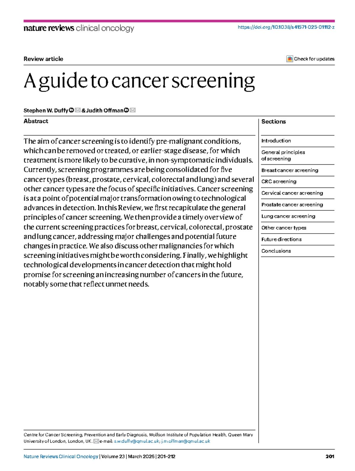 A Guide to Cancer Screening: Current Practices and Future Directions ...