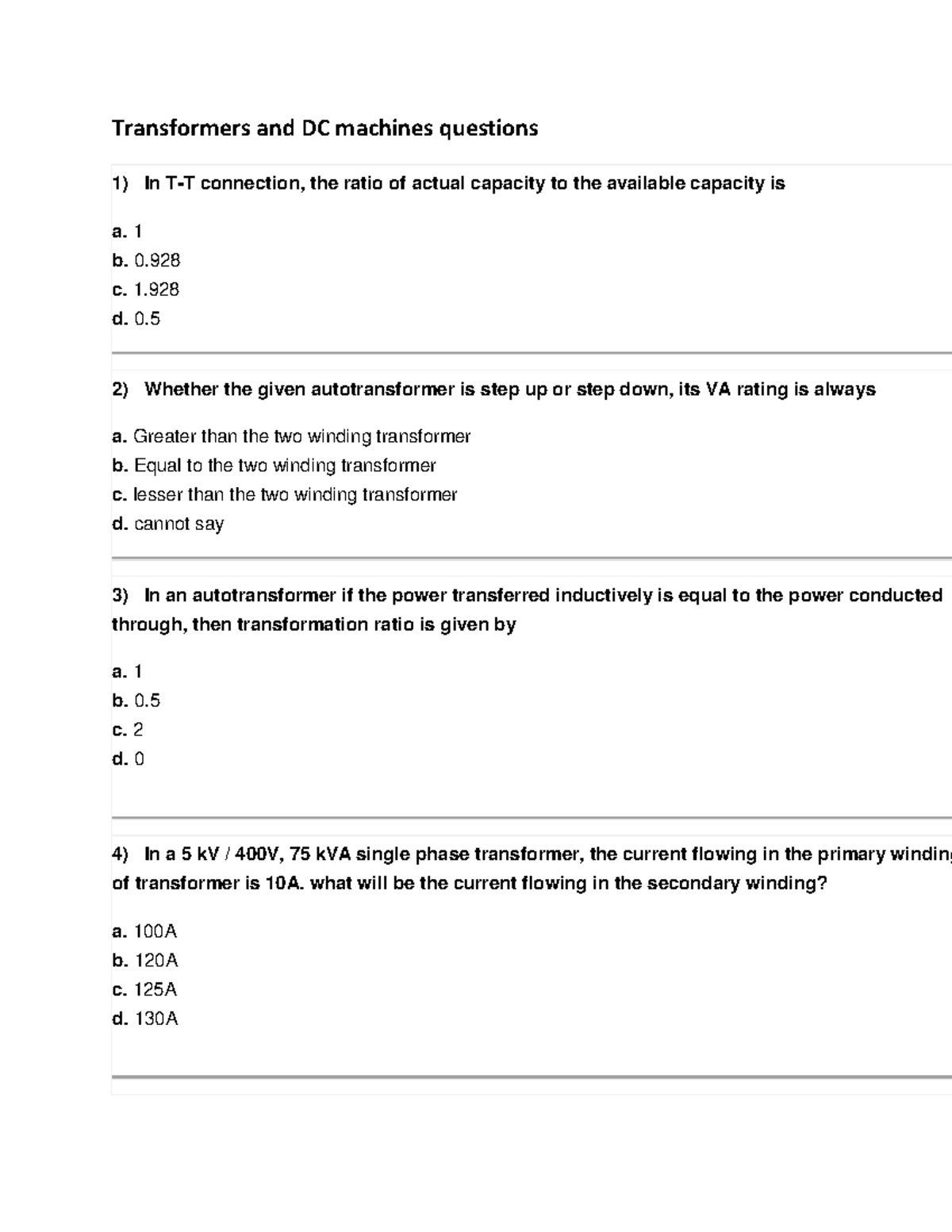EM-1-questions - MACHINE - Transformers and DC machines questions In T ...