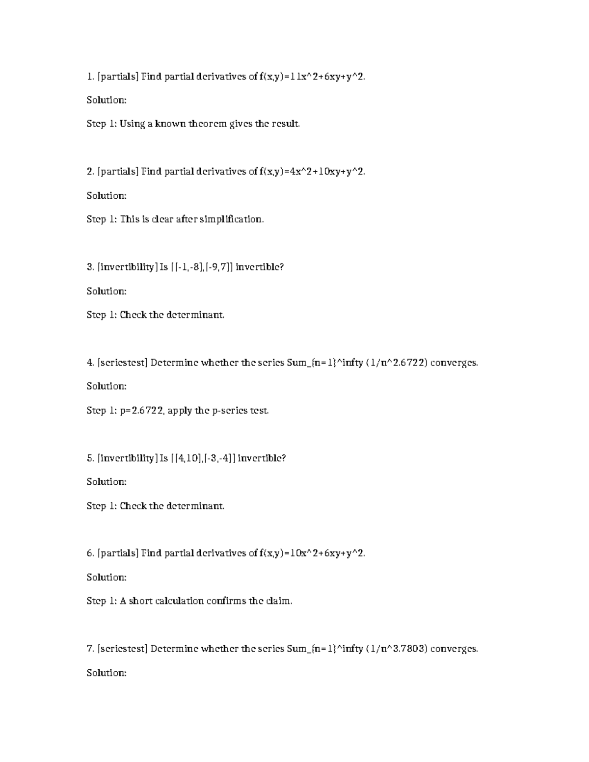 Math 1075 Series Test Solutions and Partial Derivatives - Studocu