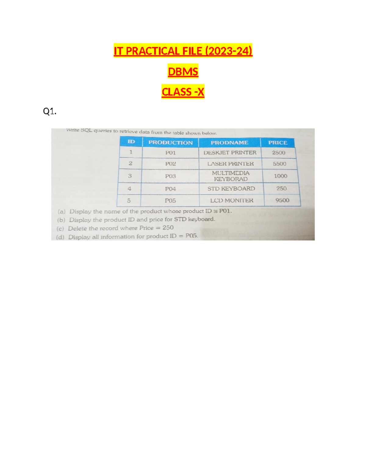 Class 10 IT practical DBMS(2024-25) - corporate law - IT PRACTICAL FILE ...