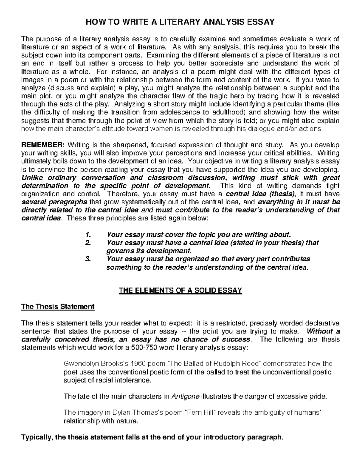 How to Write a Literary Analysis Essay: A Student Guide 10.15.07 001 ...