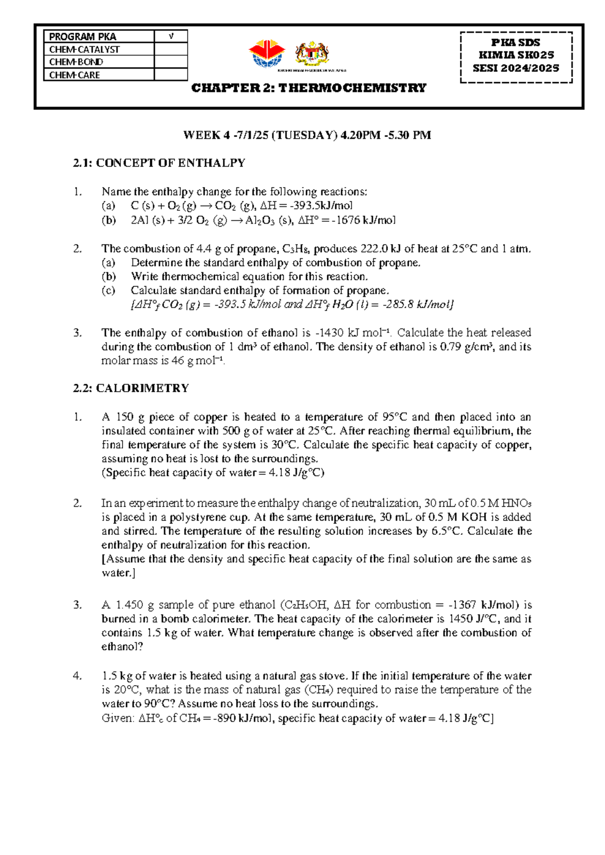 PKA CH 2 Thermochemistry & Enthalpy Concepts for 2024 - Studocu