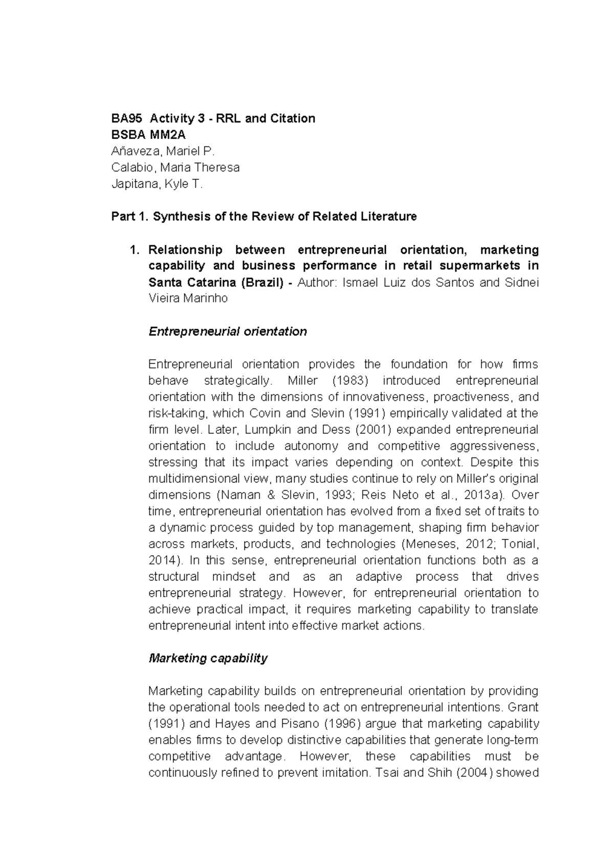 BA95 Activity 3: RRL & Citation on Entrepreneurial Orientation and ...
