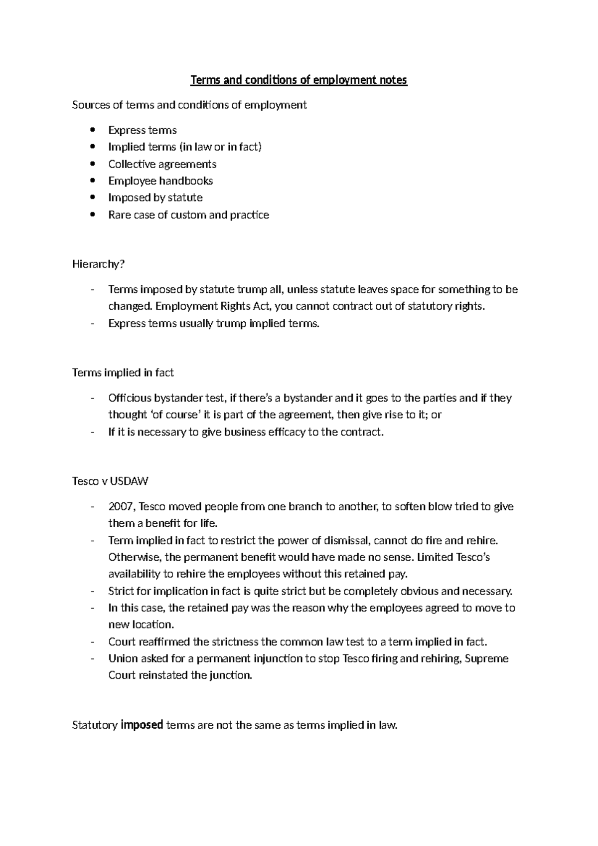 5. Notes from seminar - Terms and conditions of employment notes ...