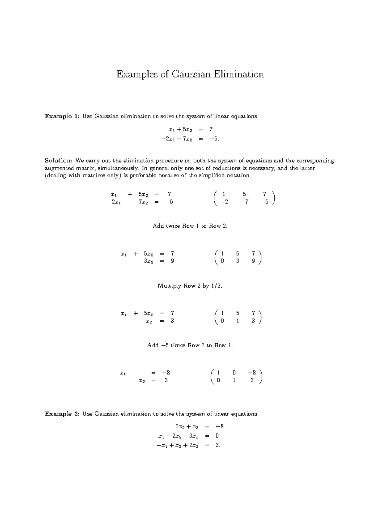 Hw2 - Homework 2 for MATH 1250 Linear Algebra 1 - MATH-1250: Linear ...