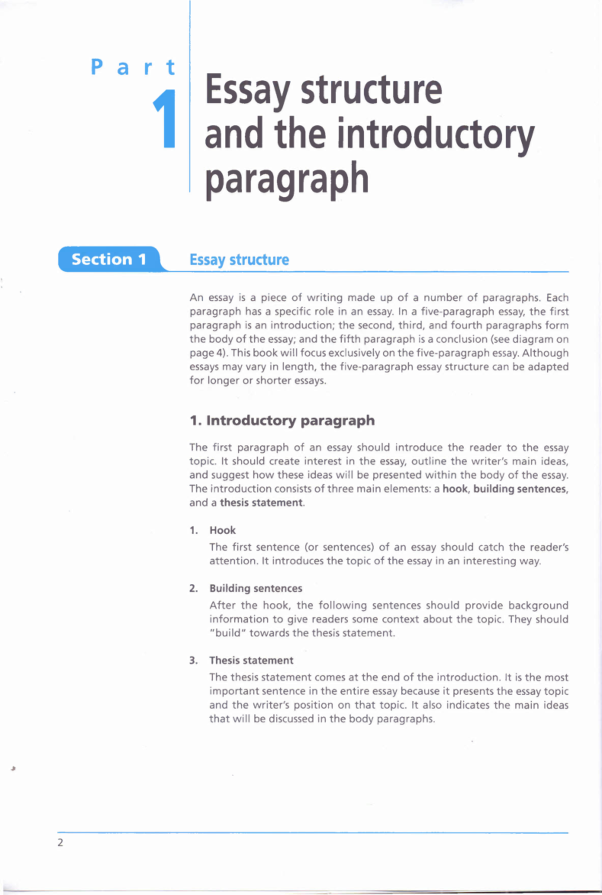 Writing 3 - Par t Essay structu re and the introductory paragraph Essay ...