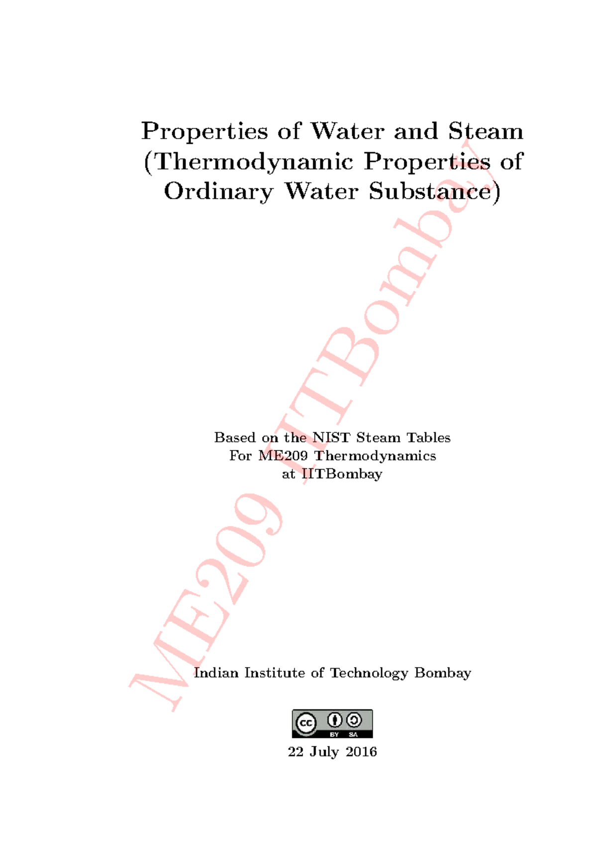 Thermodynamic Properties of Water and Steam (ME 209) - IIT Bombay - Studocu