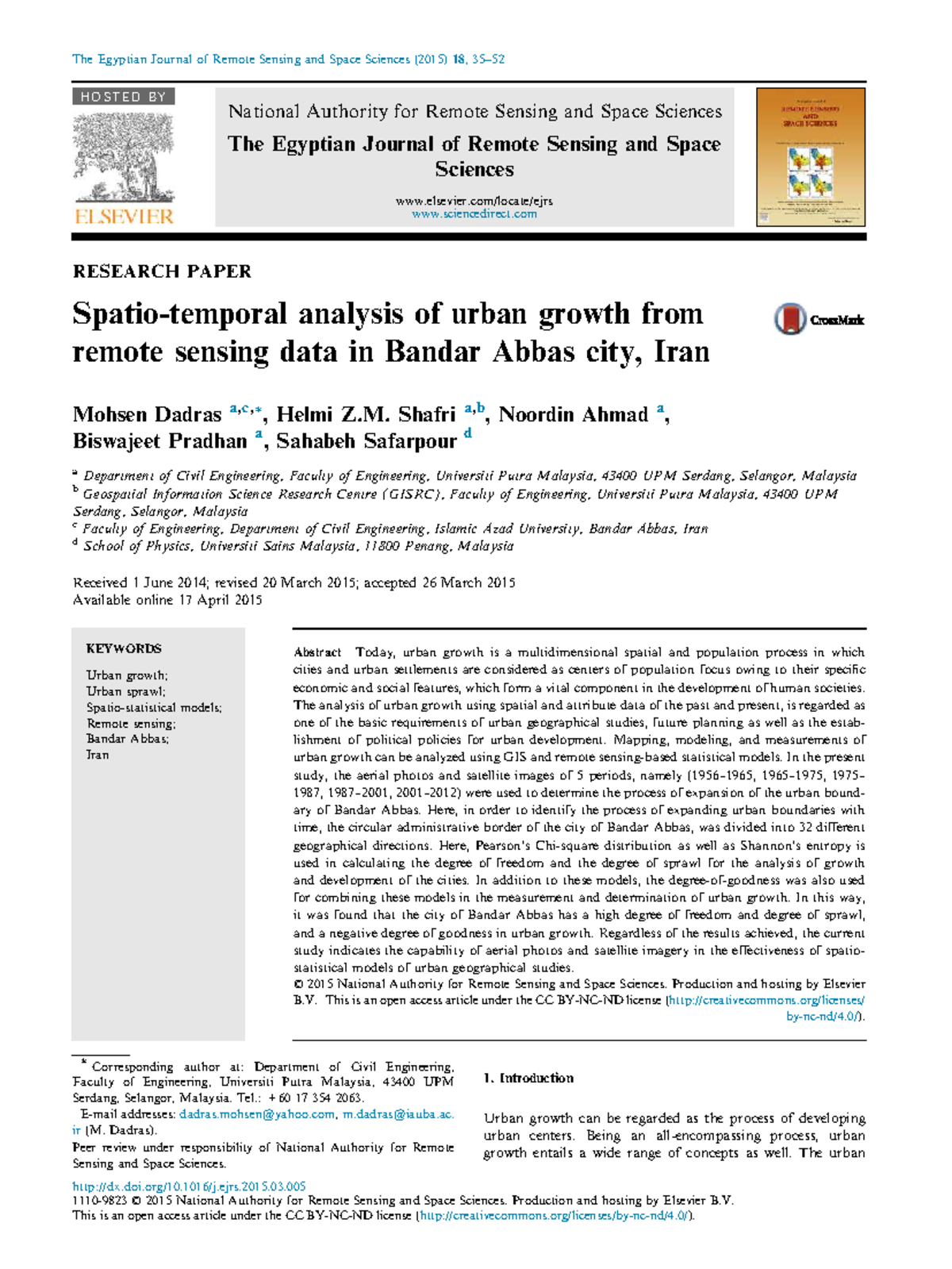 Analysis of Urban Growth in Bandar Abbas, Iran Using Remote Sensing ...
