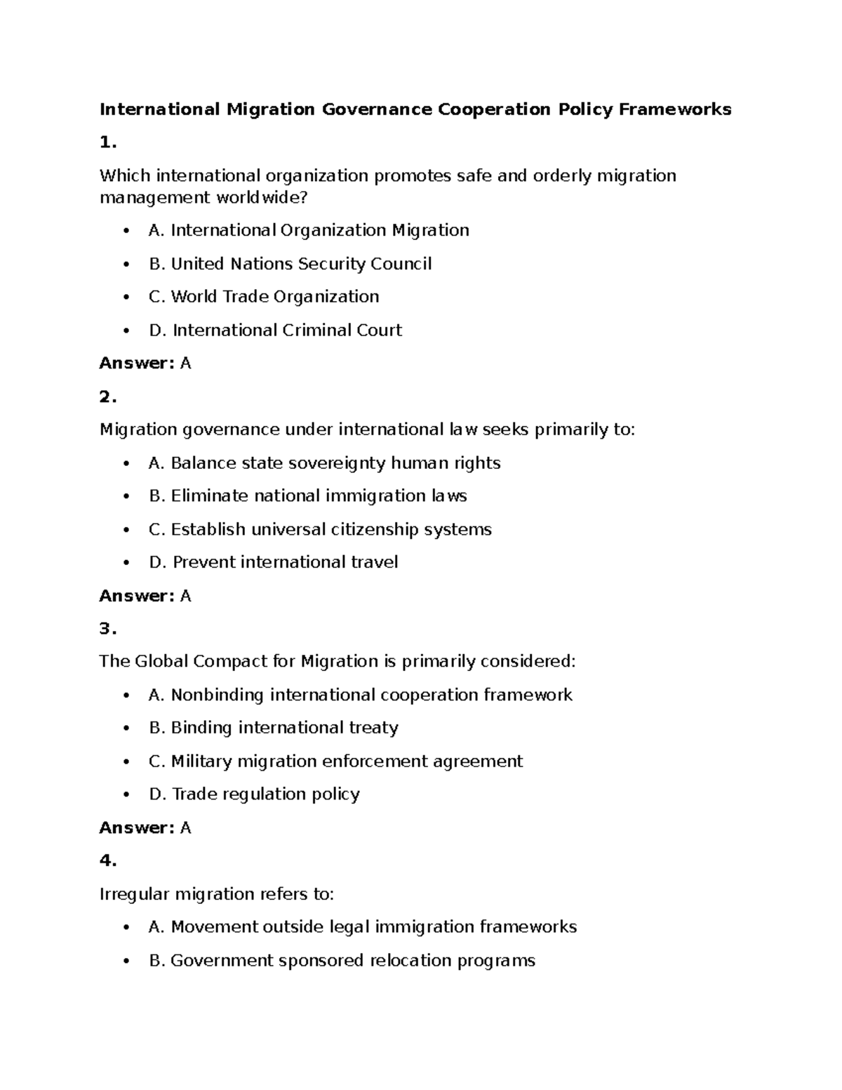 International Migration Governance: Key Policy Frameworks - Studocu