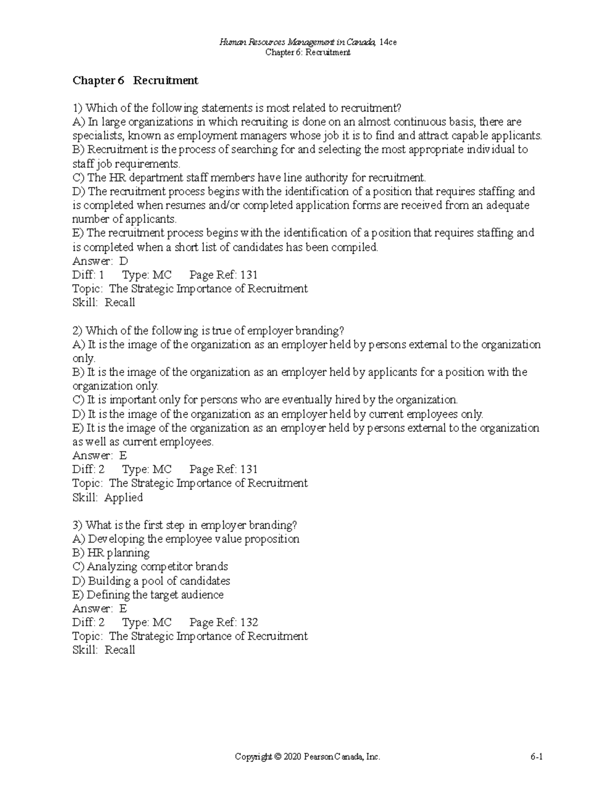 HRM 200 chapter 6 practice materials - Chapter 6: Recruitment Chapter 6 ...