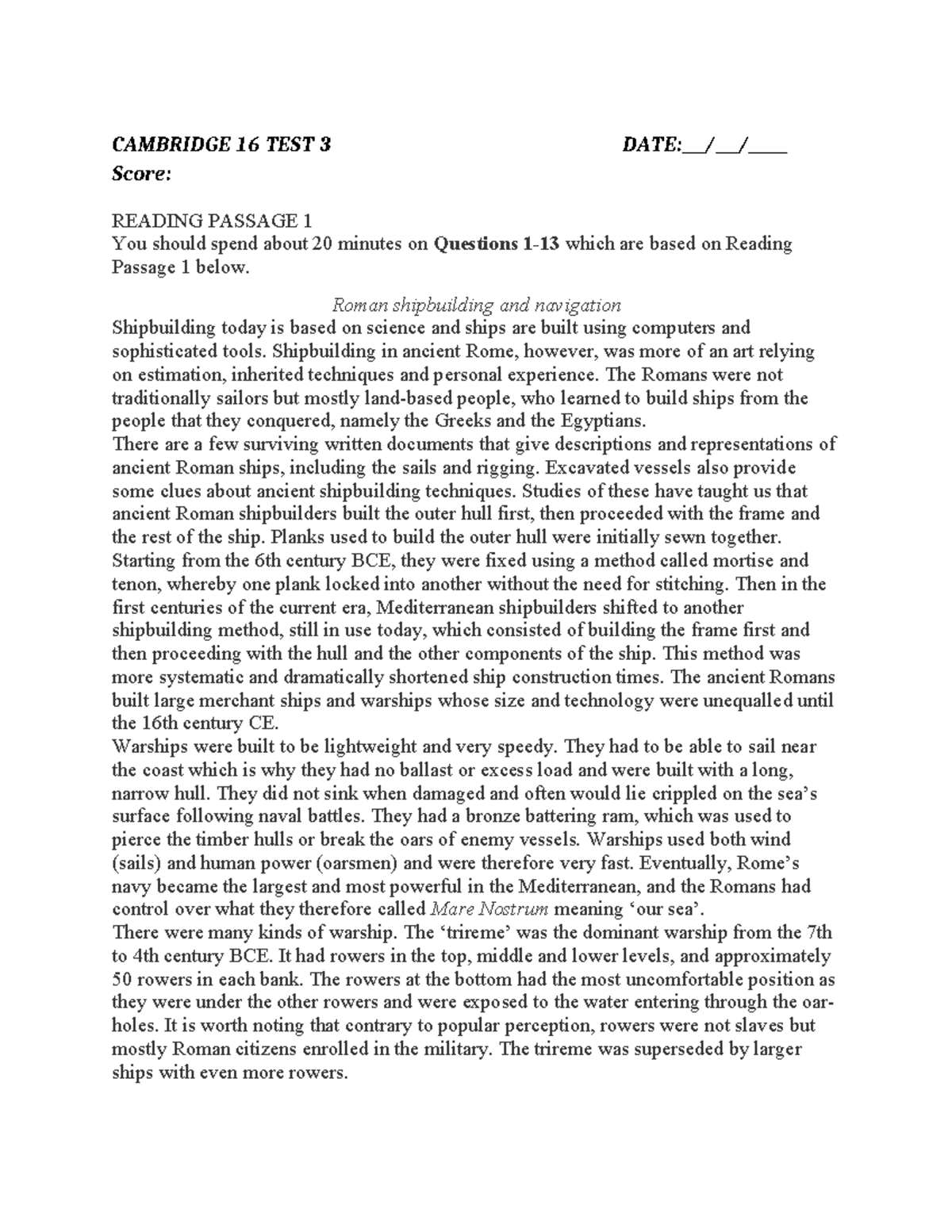 Cambridge 16 Reading Test 3 Analysis and Insights - Studocu