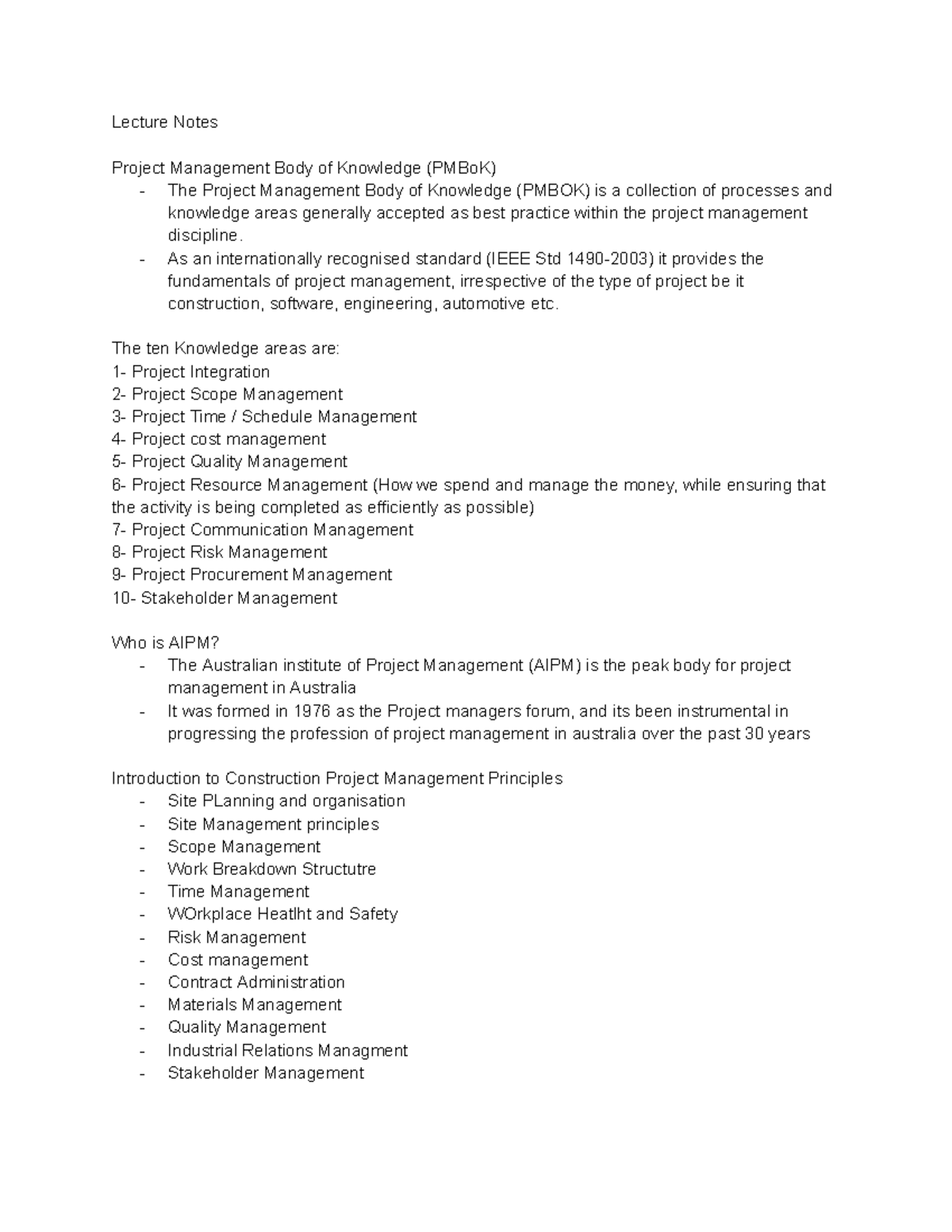 PMGT 101: Lecture 1 Notes on Project Management Principles - Studocu
