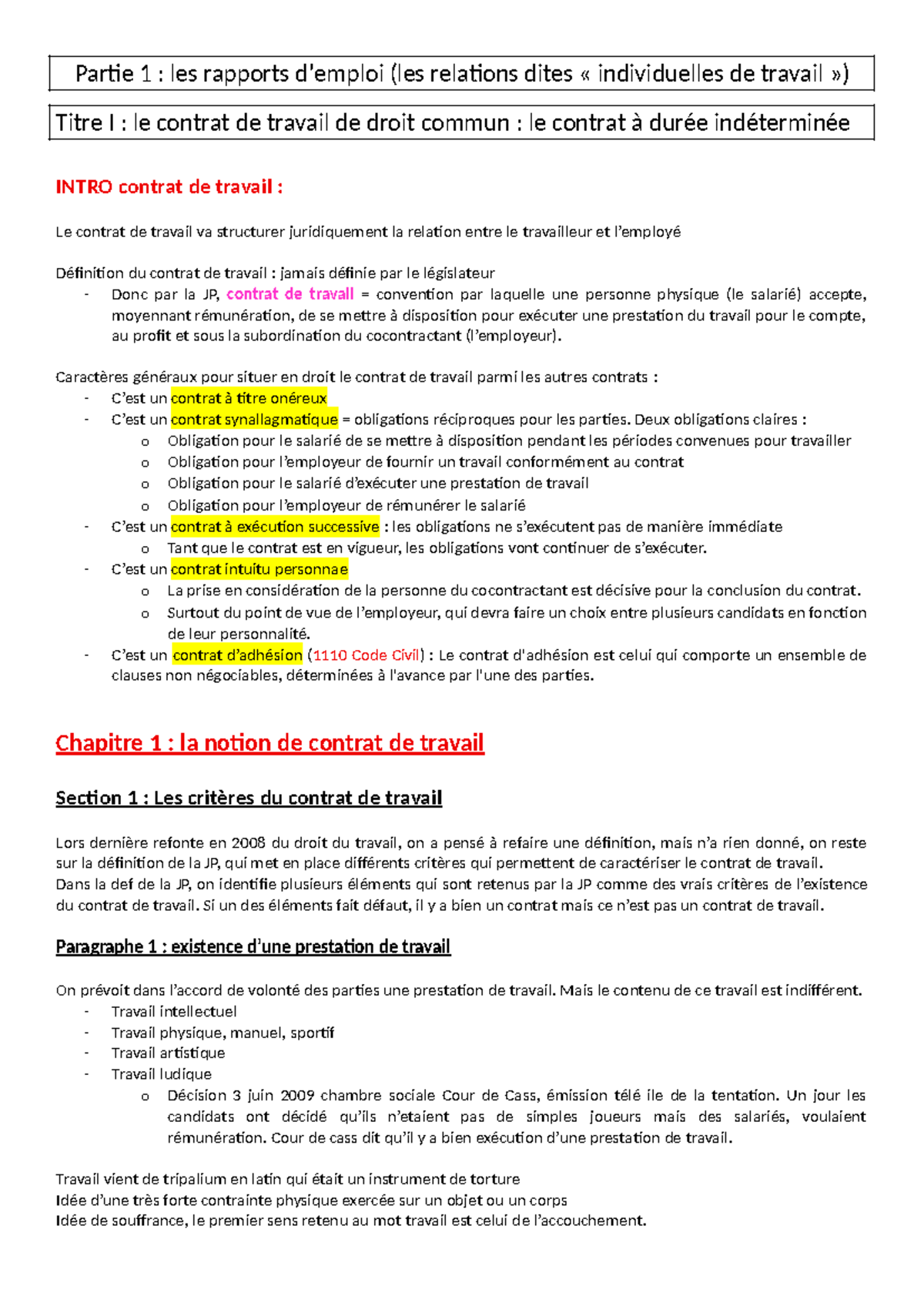 Titre 1 : Le Contrat de Travail à Durée Indéterminée (CDI) - Cours ...
