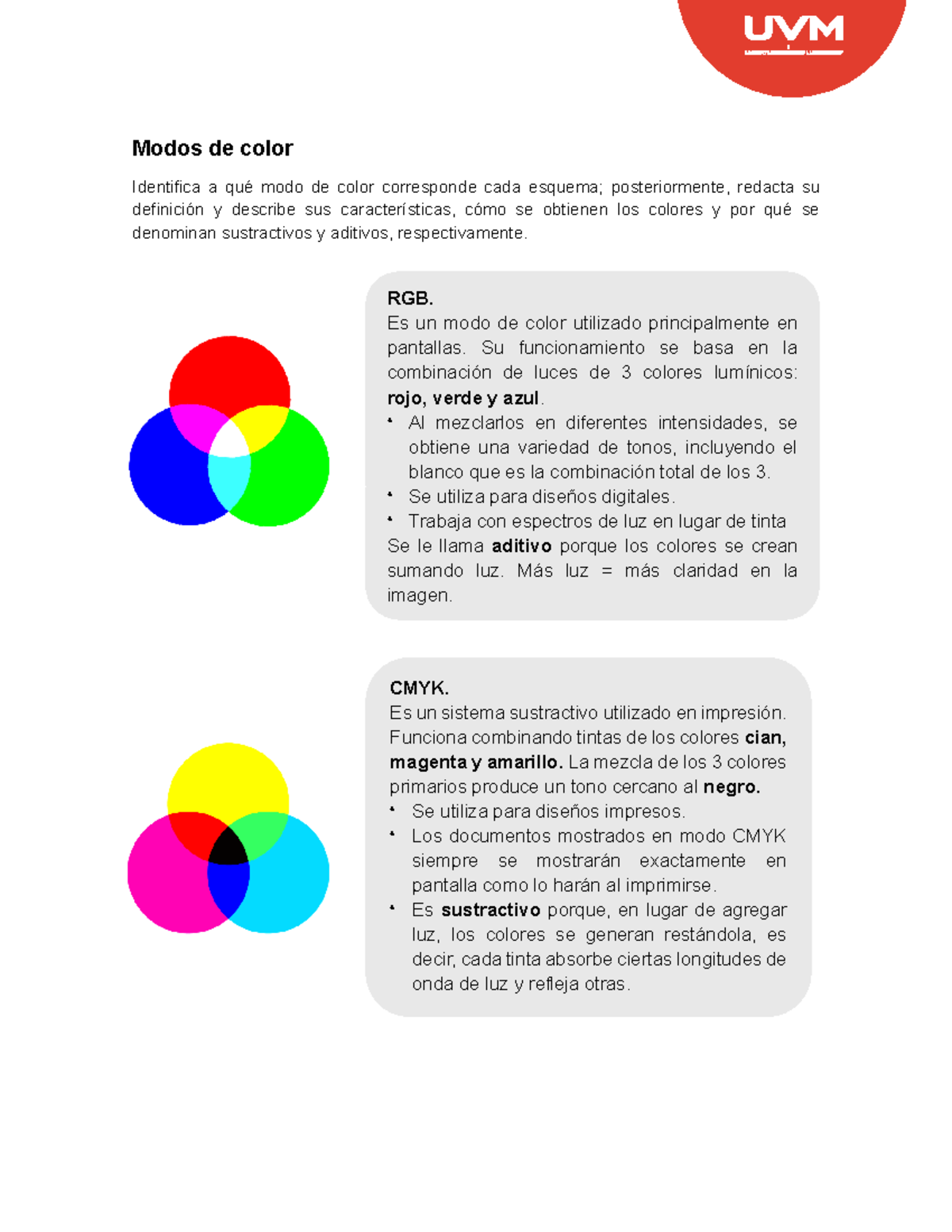 A2 Modos de Color: Definición y Características de RGB y CMYK - Studocu