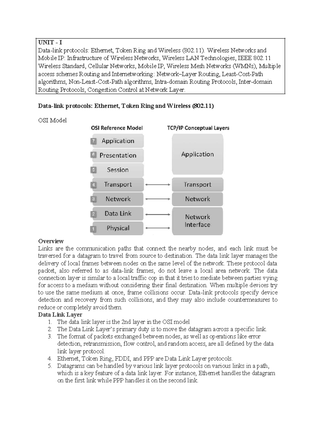 ACN UNIT 1: Protocols Overview - Ethernet, Token Ring, and Wireless ...