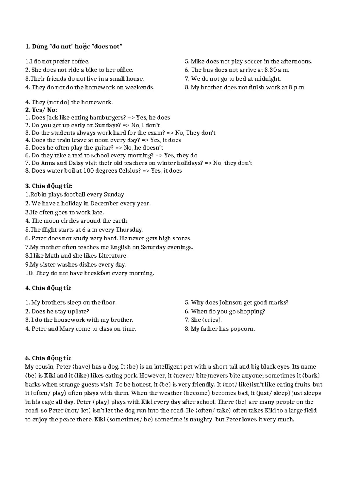Present Simple Tense Exercises - ENG101 - Studocu