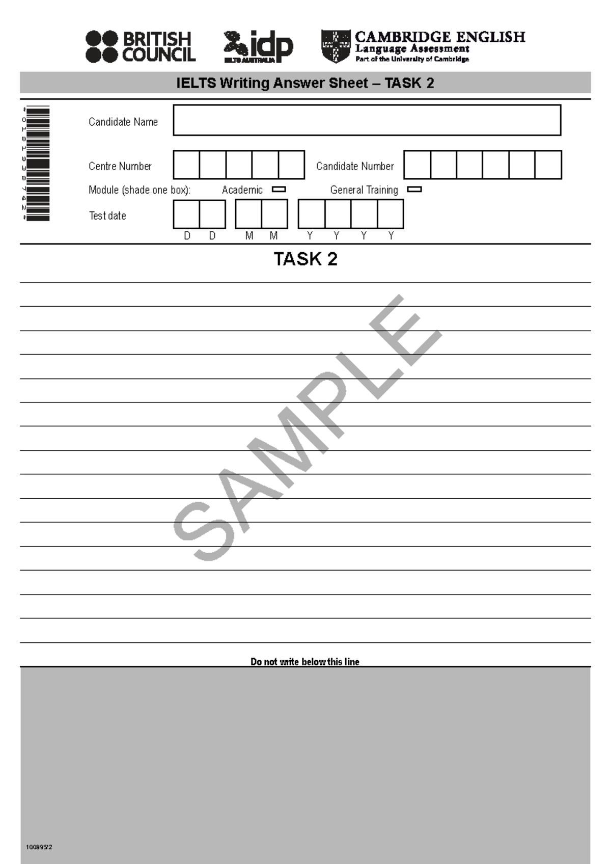 General writing answer sheet task 2 - Q306 - * 0 1 8 1 9 3 8 7 4 2 ...