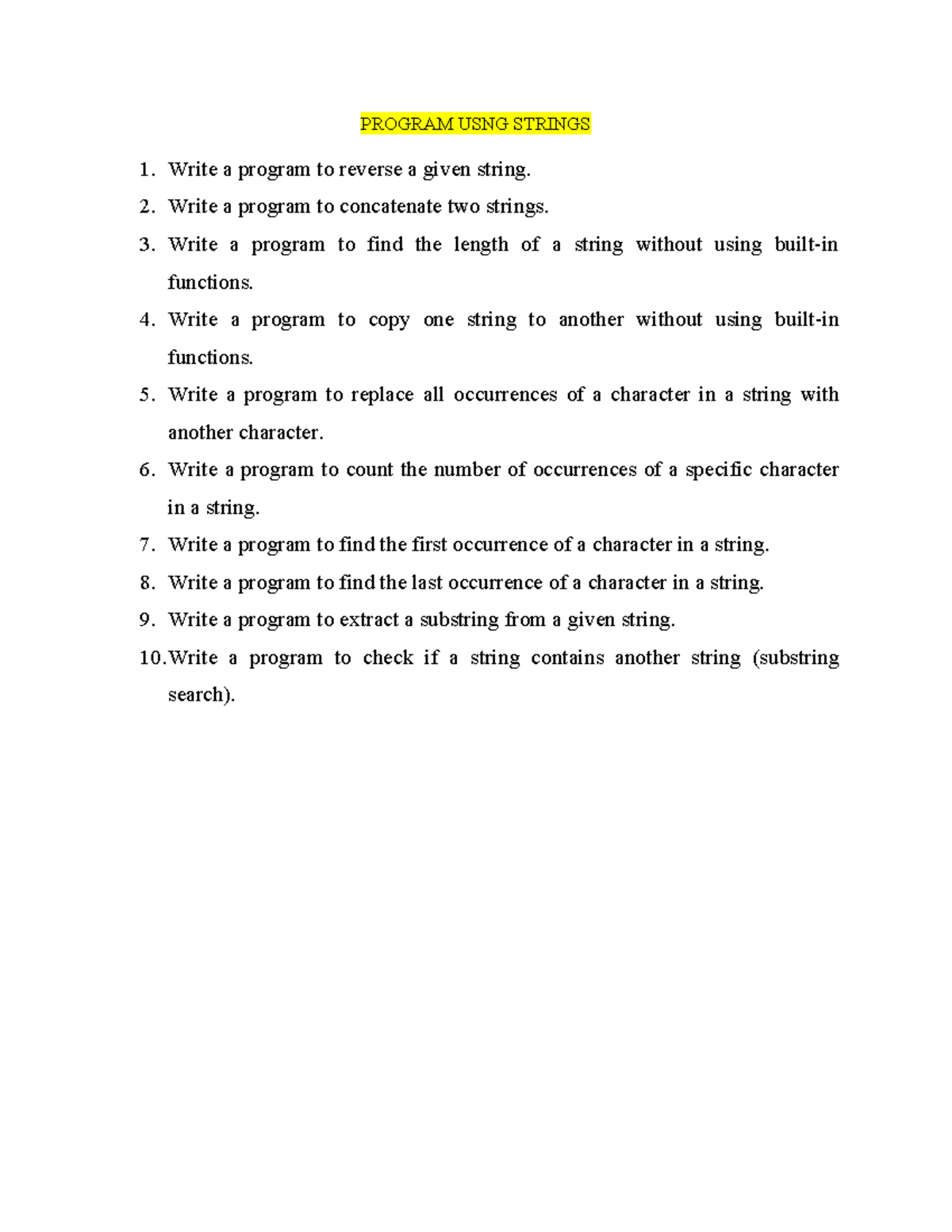 Experiment 5 - PROGRAM ON STRINGS - PROGRAM USNG STRINGS Write a ...