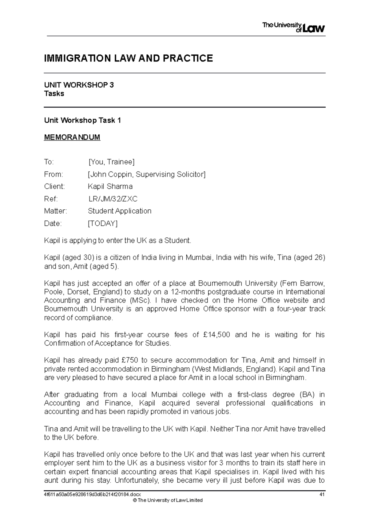 2223 imm ws03 ce02 task t - IMMIGRATION LAW AND PRACTICE UNIT WORKSHOP ...
