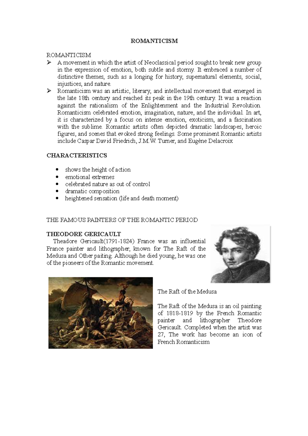 Romanticism Report - Summary of Art Appreciation and Key Artists - Studocu