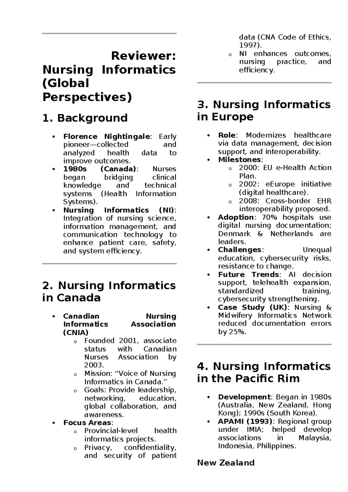NURSING INFORMATICS 8: Global Perspectives and Future Trends - Studocu
