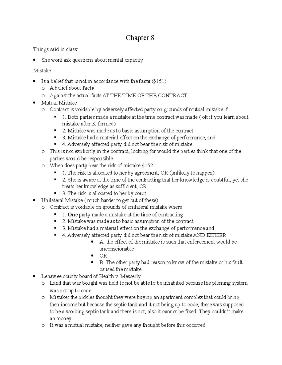 Chapter 8: Mistakes and Modifications in Contract Law (LAW 101) - Studocu