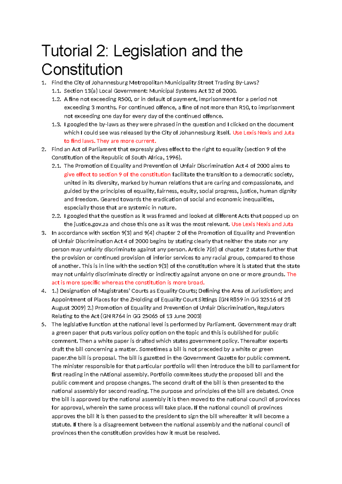 Tutorial 2: Understanding Legislation and the Constitution - Studocu