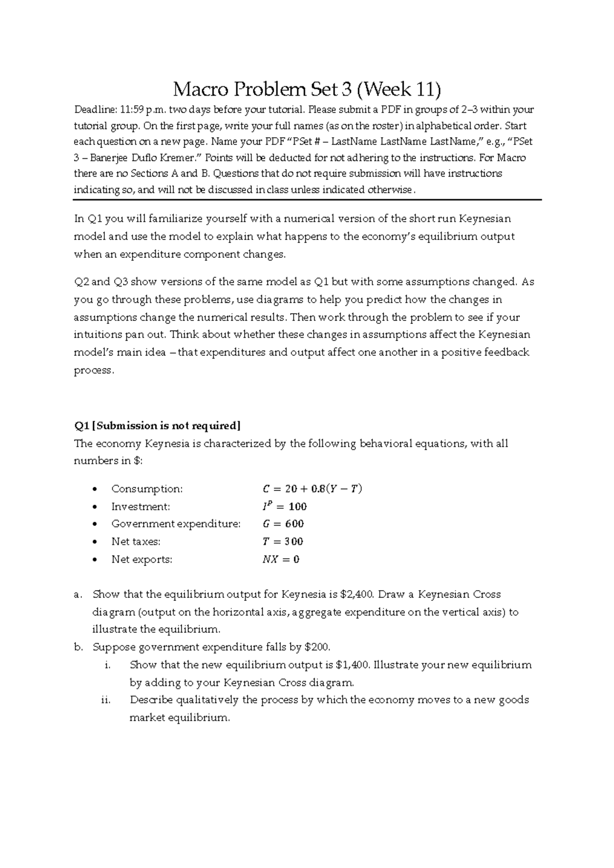 Macro Problem Set 3 (EC1101E) - Week 11 Guidelines and Questions - Studocu