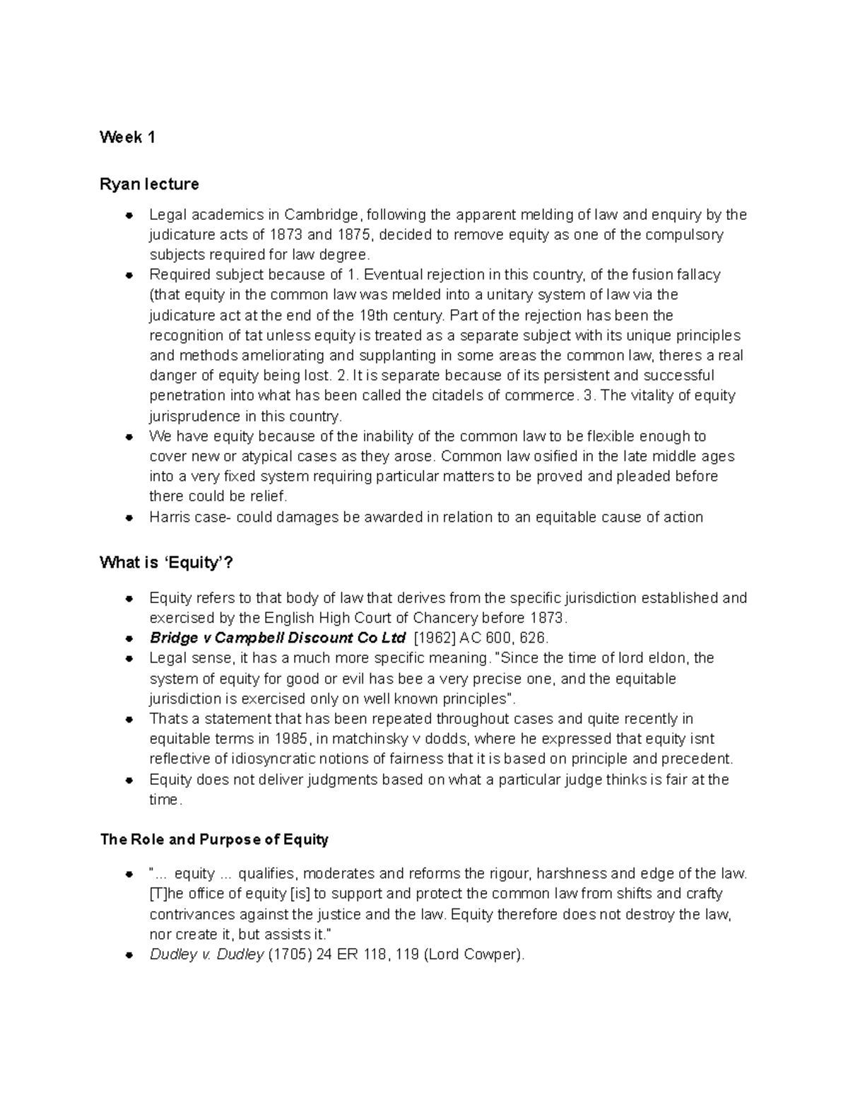 Week 1 - Lecture Notes on Equity and the Judicature Acts (LAW101) - Studocu