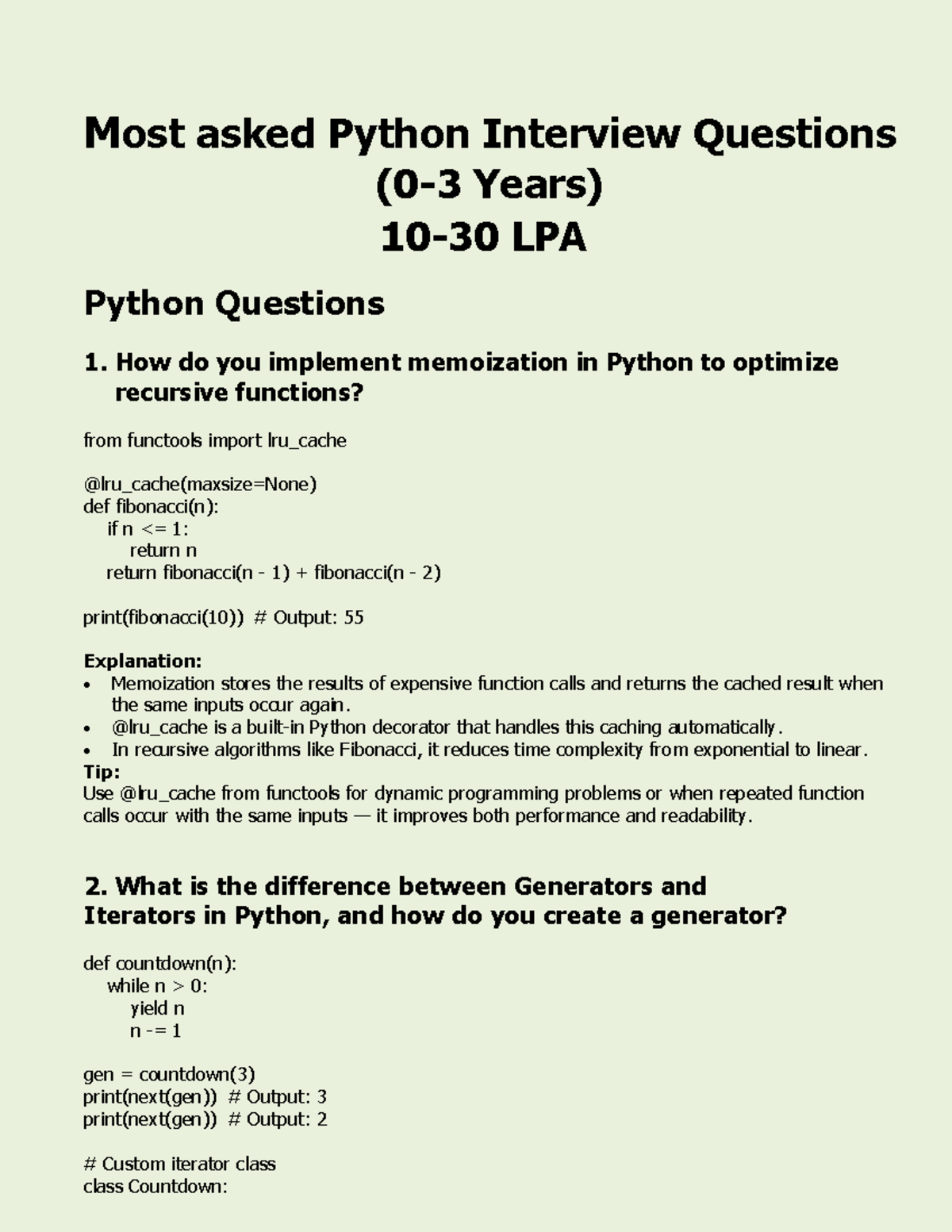 Real Python Interview Questions & Answers (LPA) - Studocu