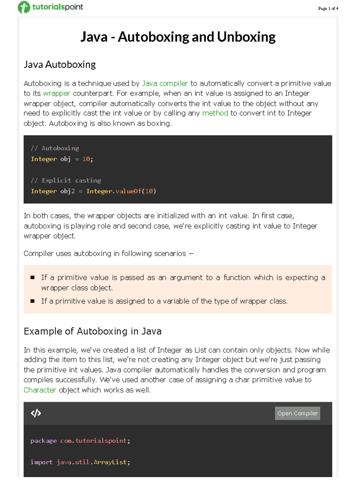 Java - Autoboxing and Unboxing - For example, when an int value is ...