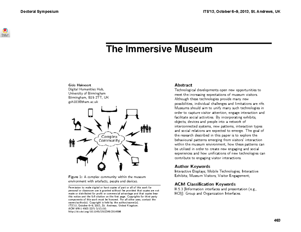 Doctoral Symposium 2013: The Immersive Museum Experience - Studocu