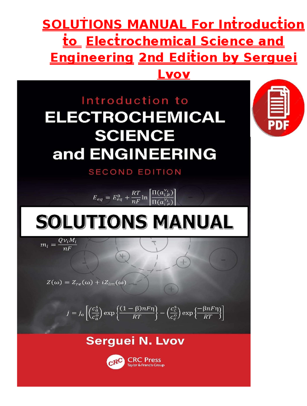 Solutions Manual for Introduction to Electrochemical Science and ...