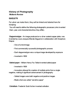 History of Photography (ART 202) Final Exam Review Guide - Studocu