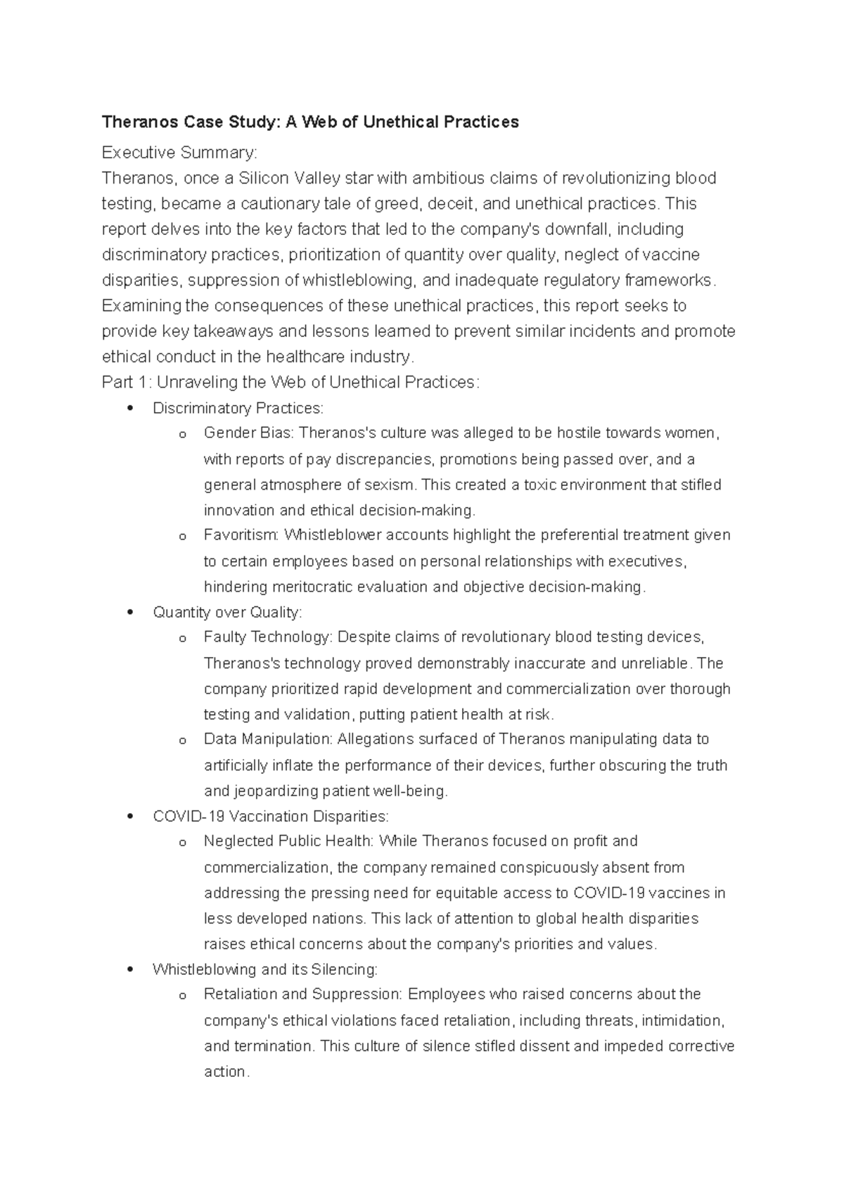 Theranos Case Study: Unethical Practices in Healthcare Ethics Analysis - Studocu