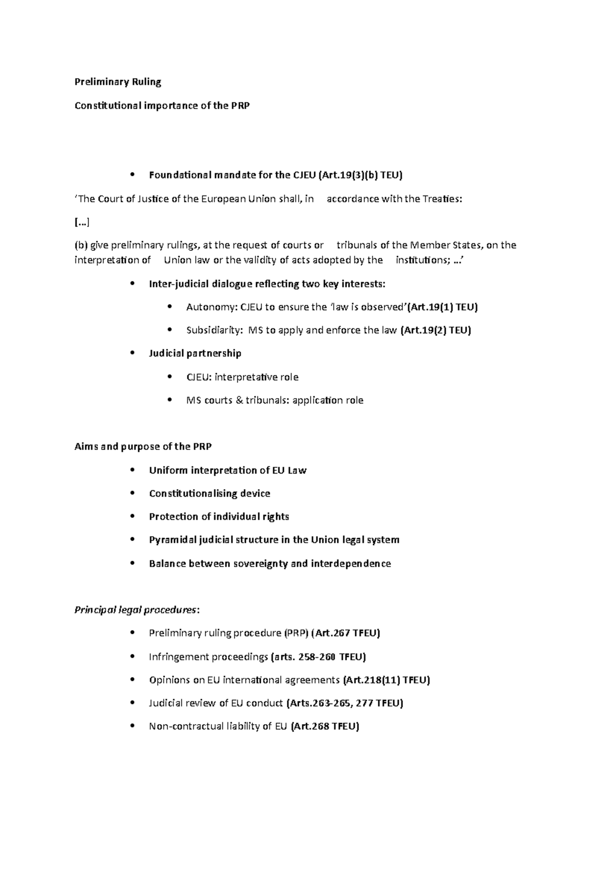 Preliminary Ruling Procedures - Lecture Notes & Seminar Summary - Studocu