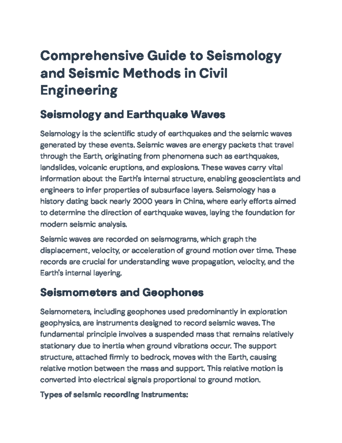 Comprehensive Guide to Seismology & Seismic Methods in Civil Eng. - Studocu