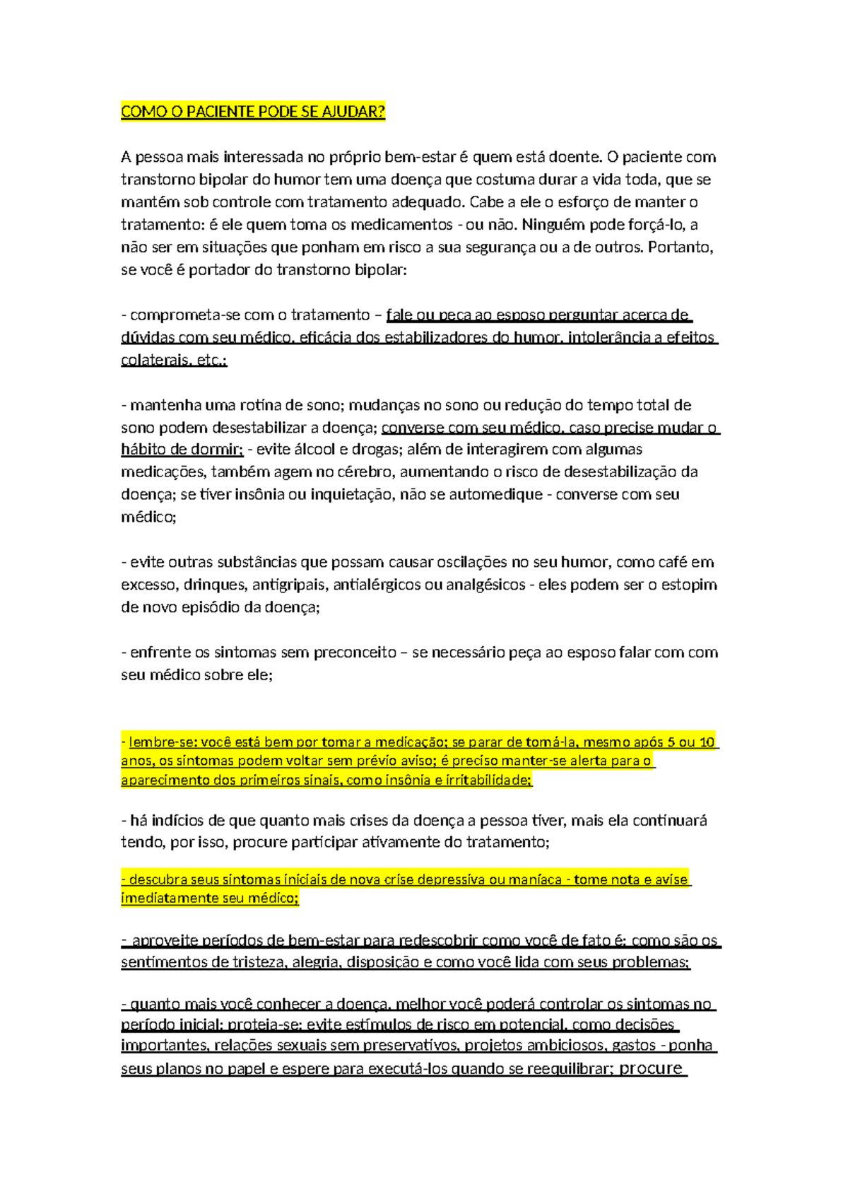 Bipolar: Como o Paciente Pode Se Ajudar na Gestão da Doença - Studocu