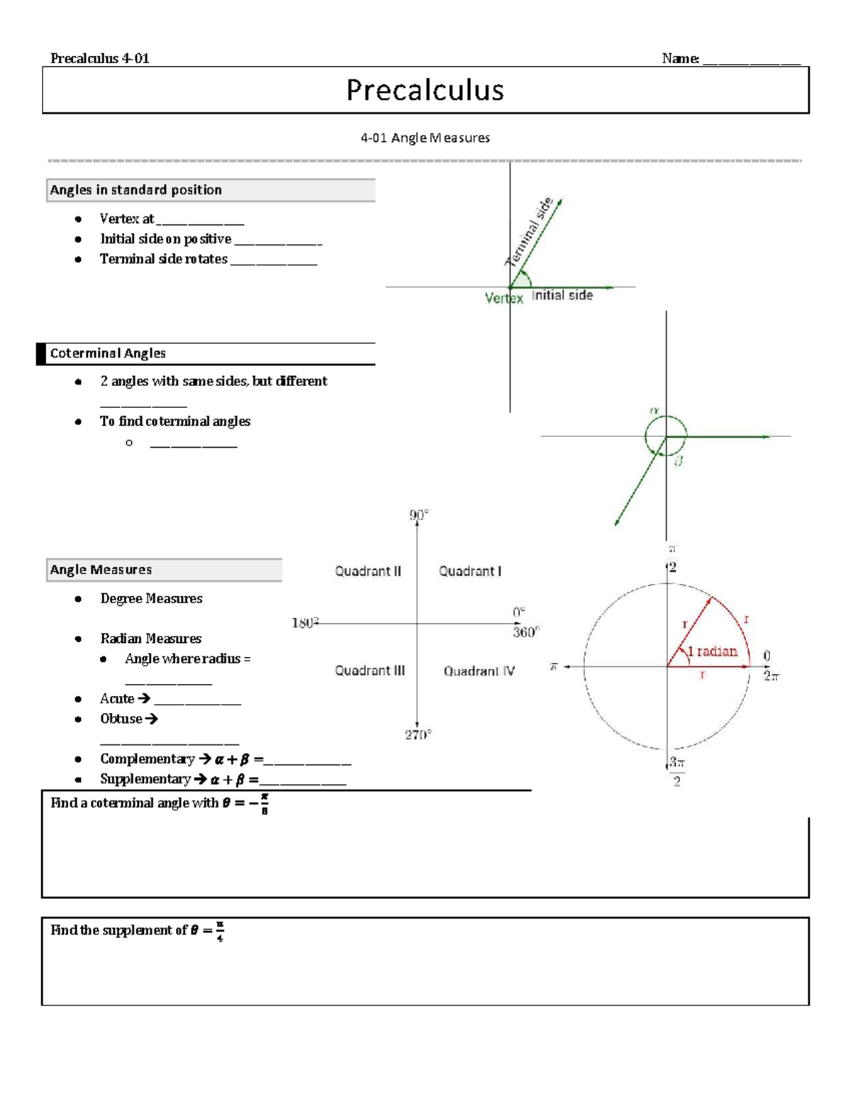 Precalculus (MATH101) - Angle Measures & Trigonometric Functions Review ...