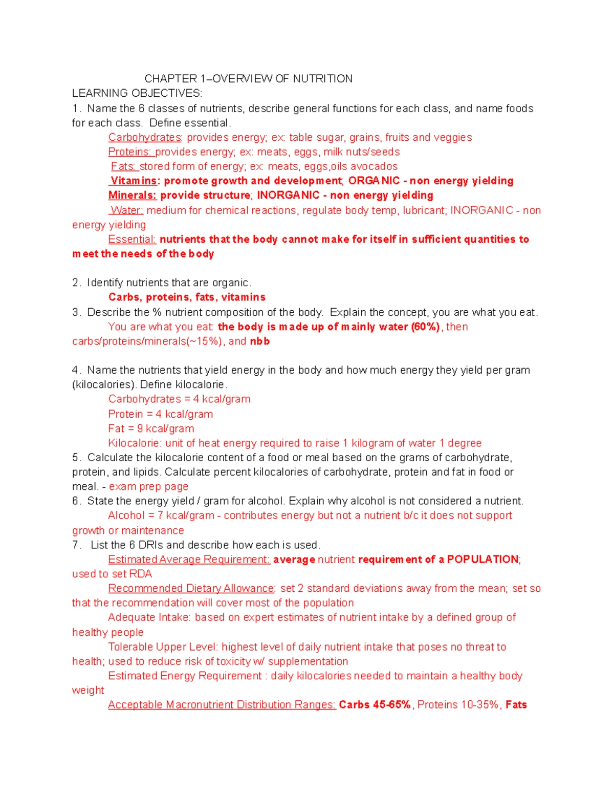 NTR 306: Fundamentals of Nutrition Midterm Study Guide - Fundamentals ...