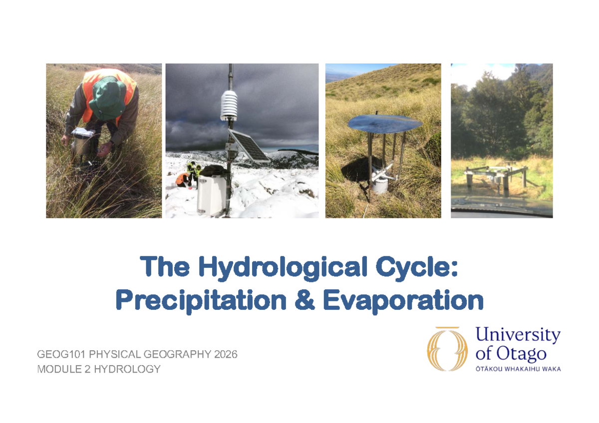 GEOG101 Hydrological Cycle: Precipitation & Evaporation Lecture Notes ...