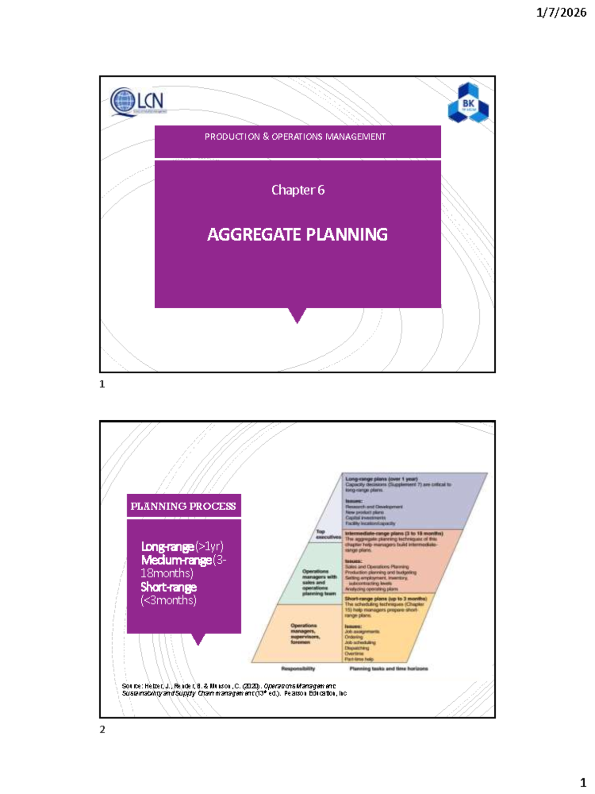 PRODUCTION OPERATIONS MANAGEMENT (C6) Chapter 6: Aggregate Planning ...