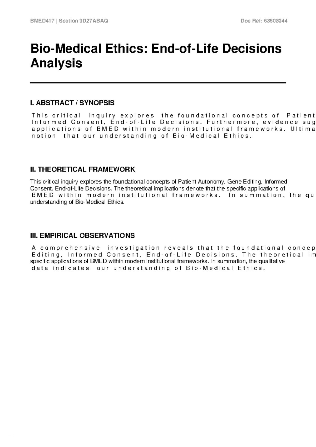 BMED417 Ethics: Patient Autonomy & Gene Editing Analysis - Studocu