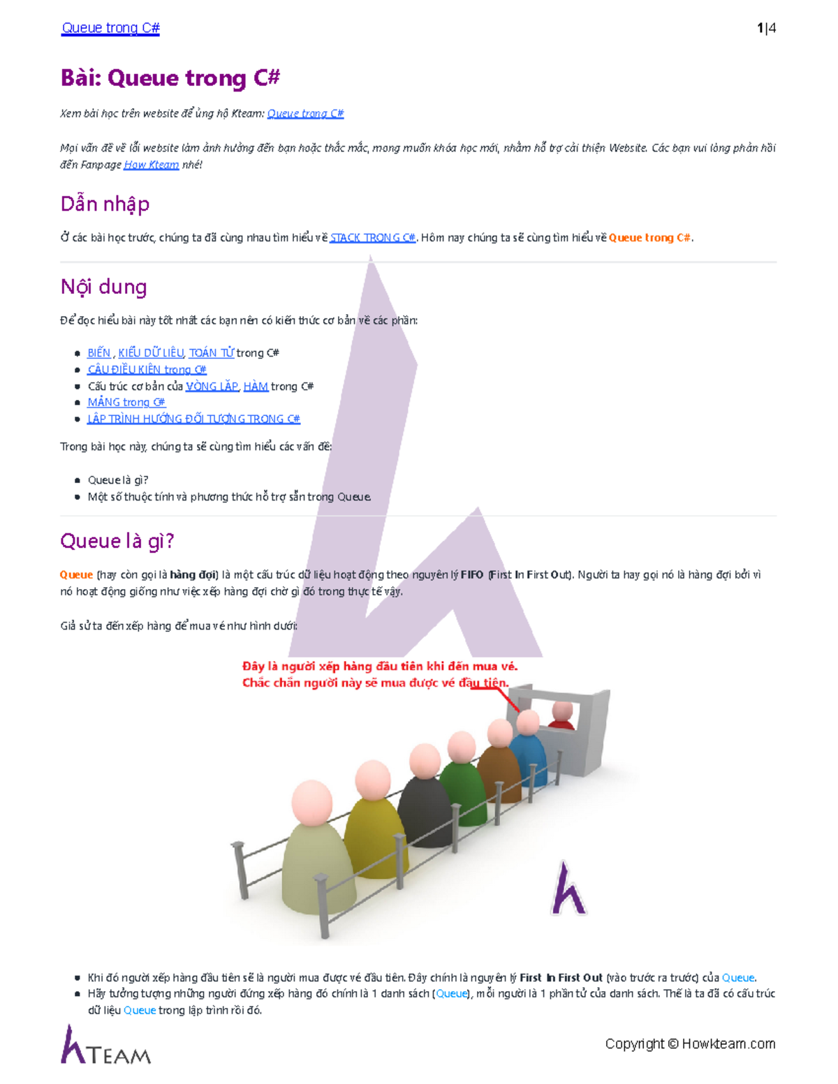 Bài học: Queue trong C# - Cấu trúc và Phương thức (HowKteam.vn) - Studocu