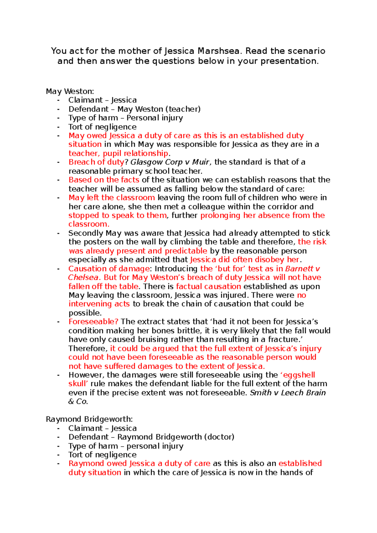Tort Law Lecture Notes: Negligence Cases & Duty of Care Analysis - Studocu
