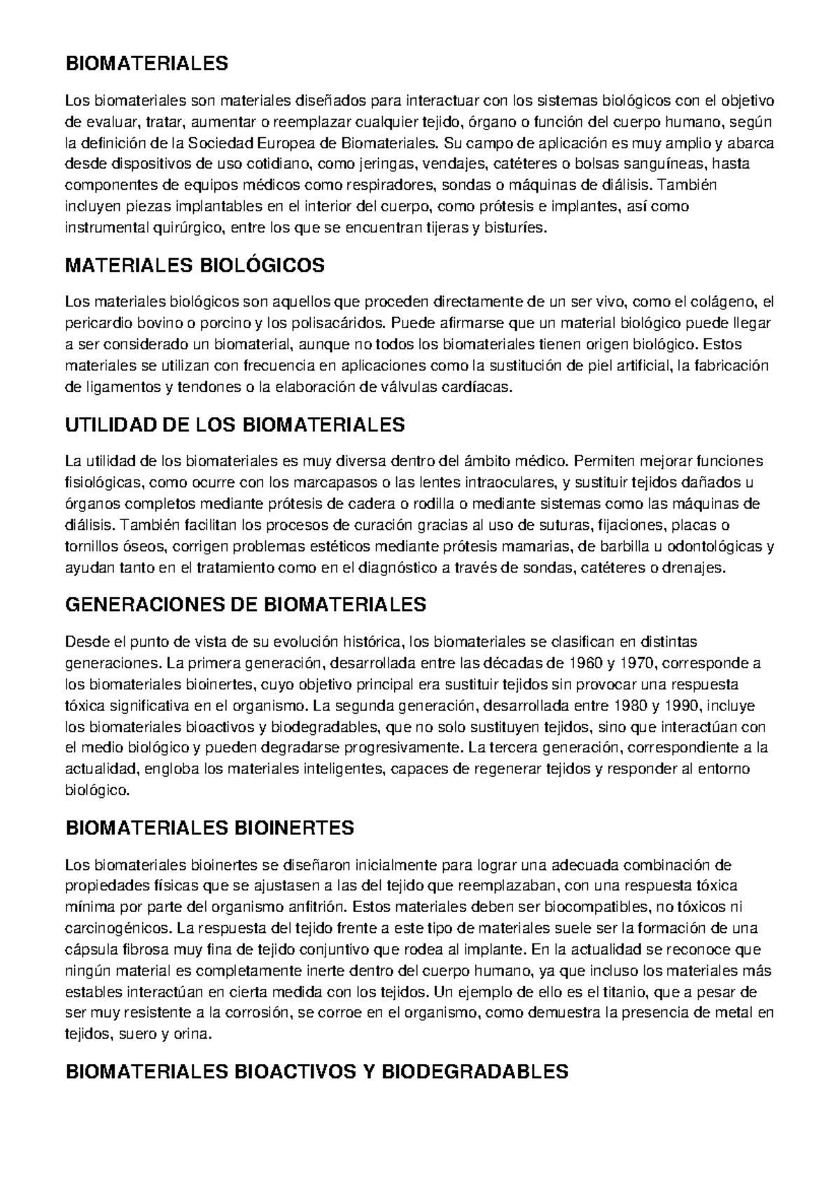Tema 8: Biomateriales - Análisis y Aplicaciones en Medicina - Studocu