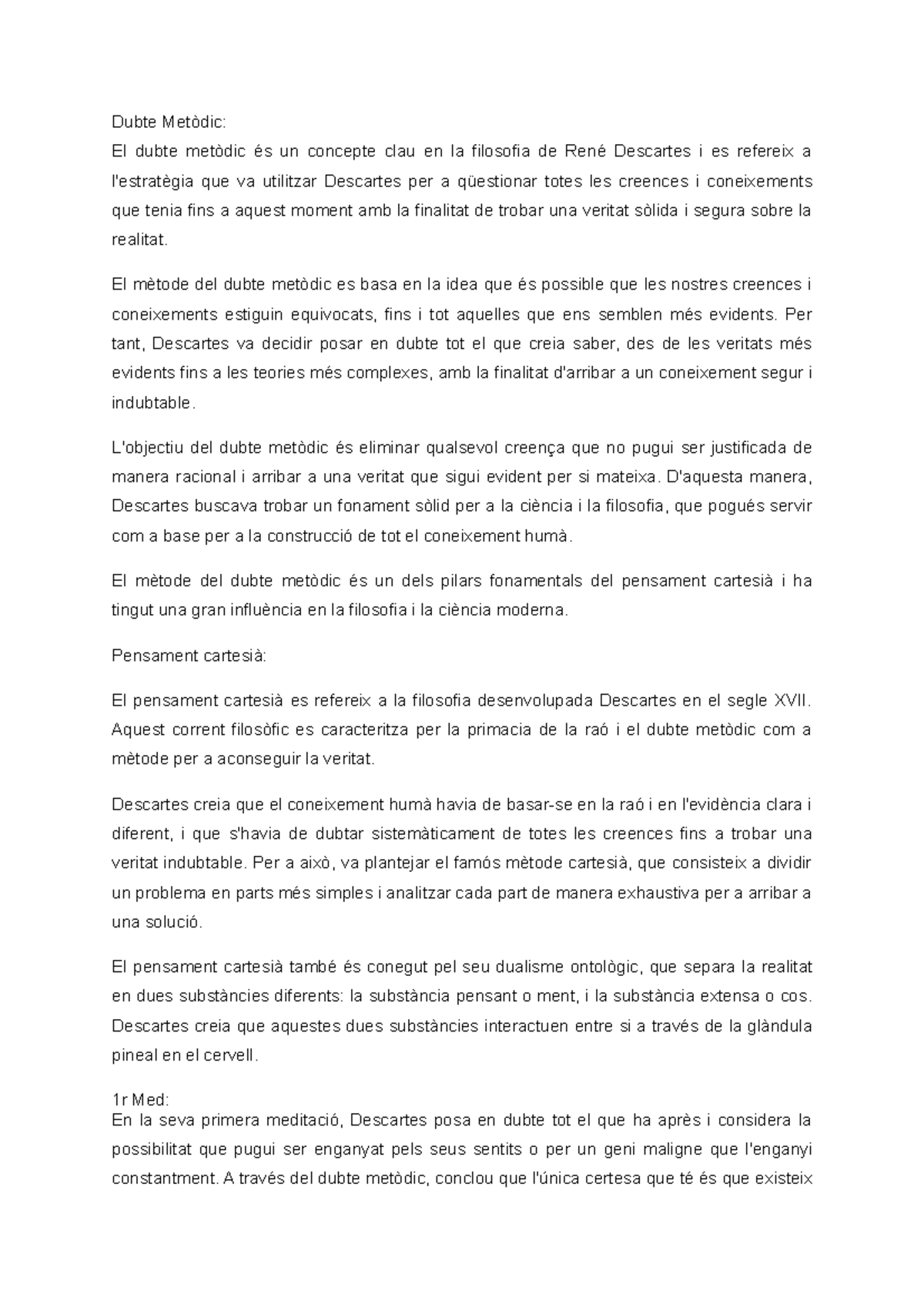 Trim 2 - Metode del dubte i pensament cartesià - Studocu