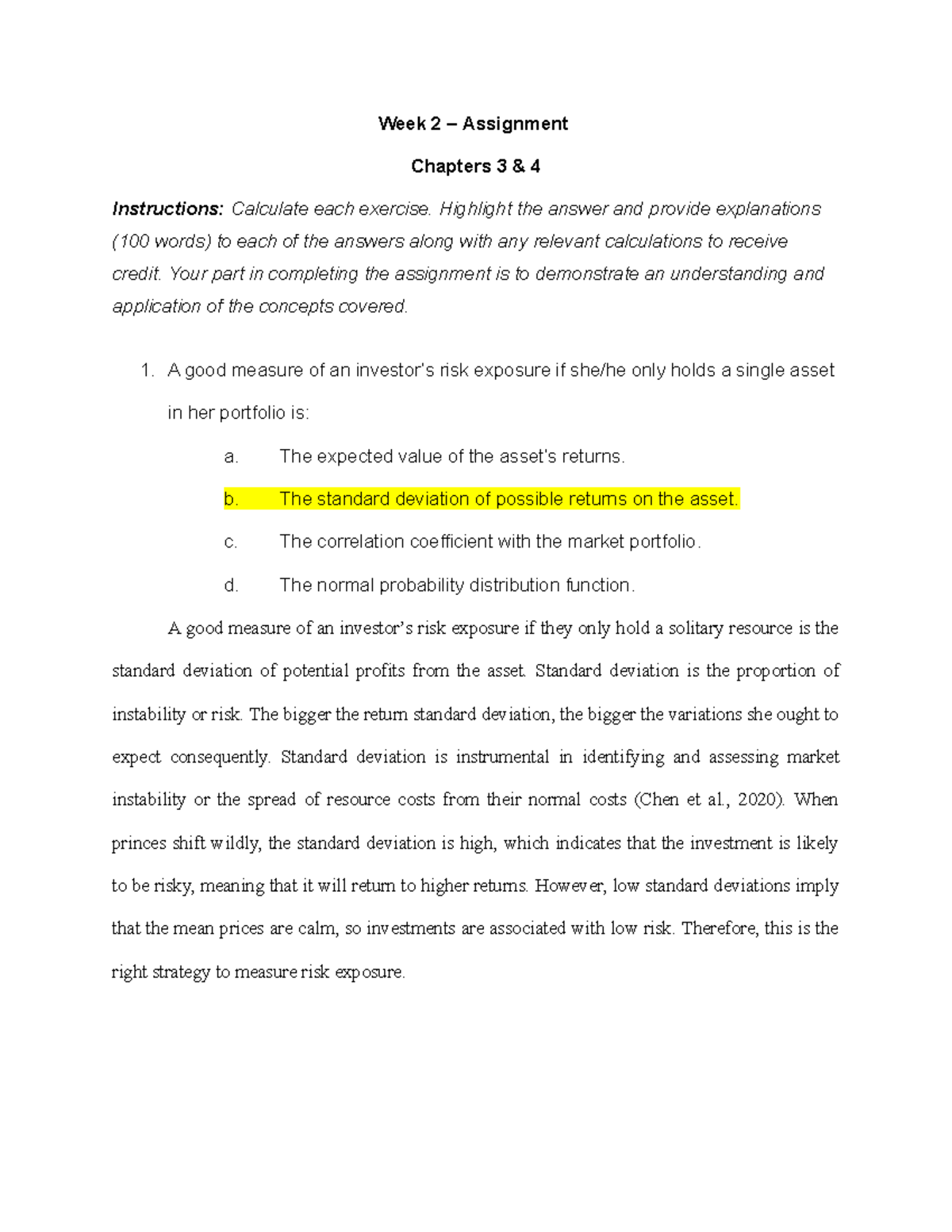 FIN 301: Week 2 Assignment - Risk & Return Calculations (Ch. 3 & 4 ...